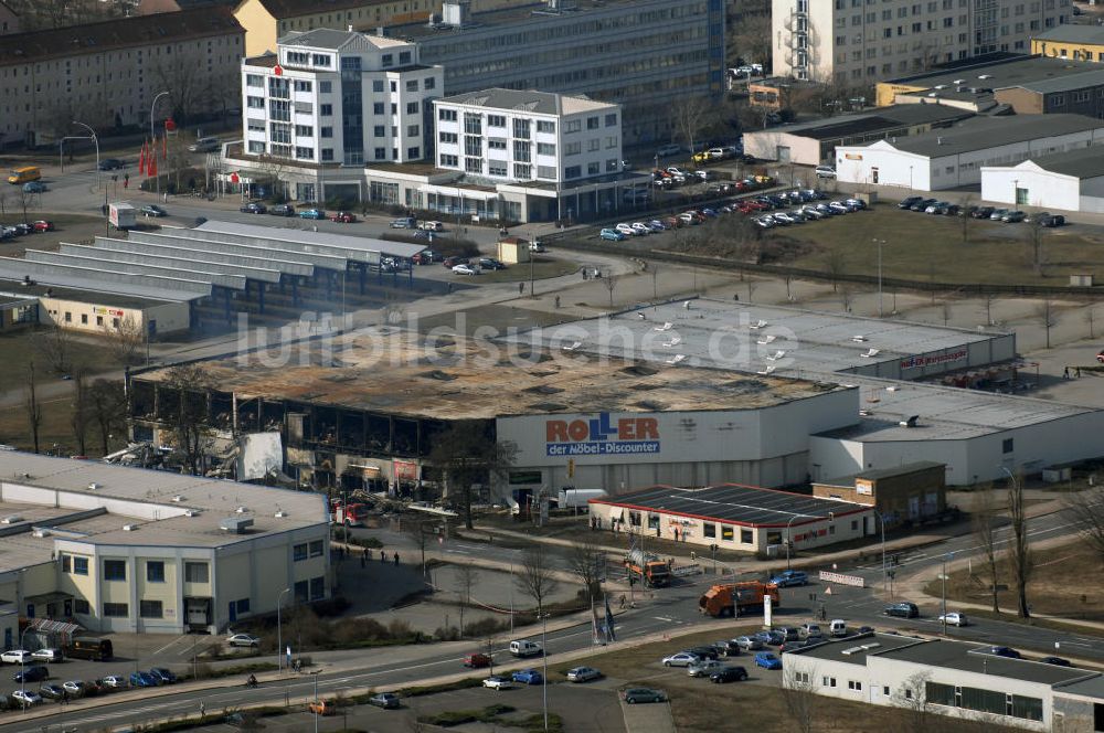 Eisenhüttenstadt von oben - Großbrand im Einkaufszentrum / large fire in a shopping center Eisenhüttenstadt