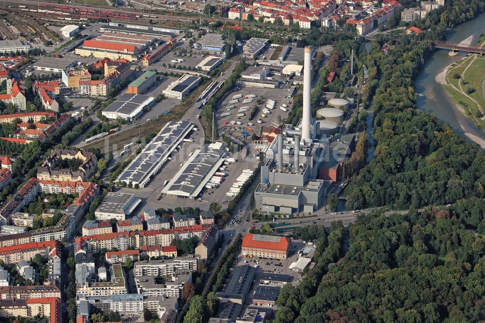 Luftbild München - Großmarkthalle und Heizkraftwerk Süd in München Sendling im Bundesland Bayern