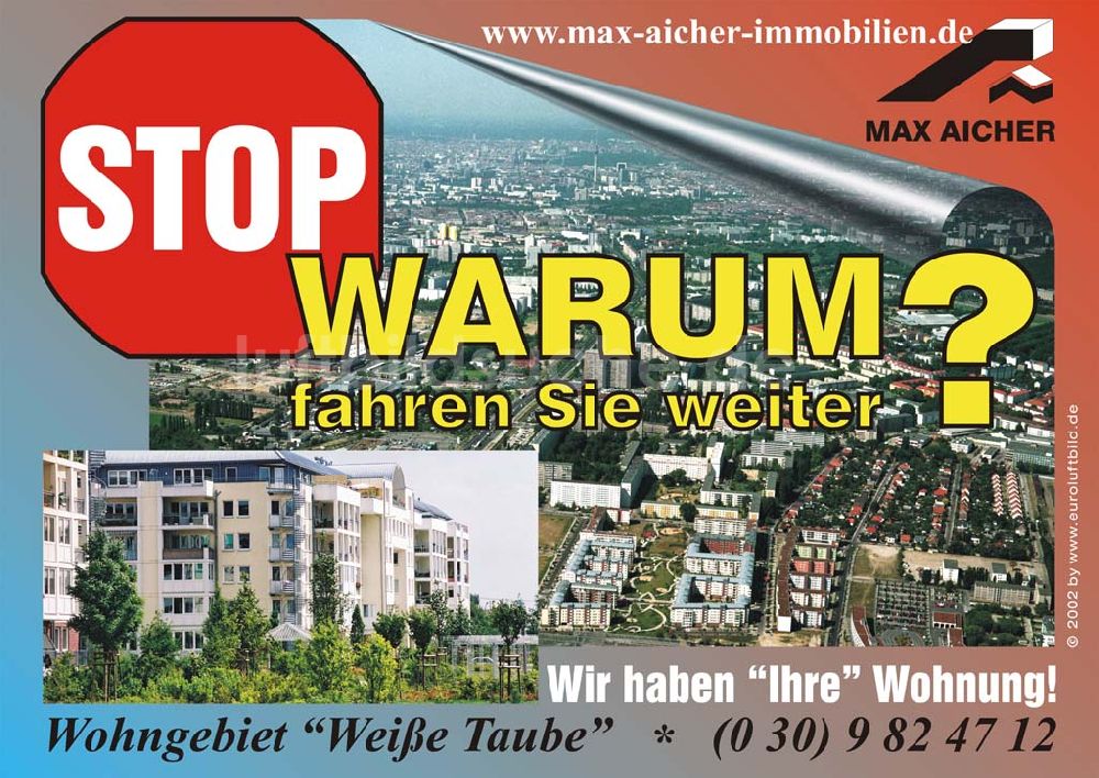 Berlin - Hohenschönhausen von oben - Großwerbefläche für das Wohngebiet Weiße Taube in Berlin - Hohenschönhausen.