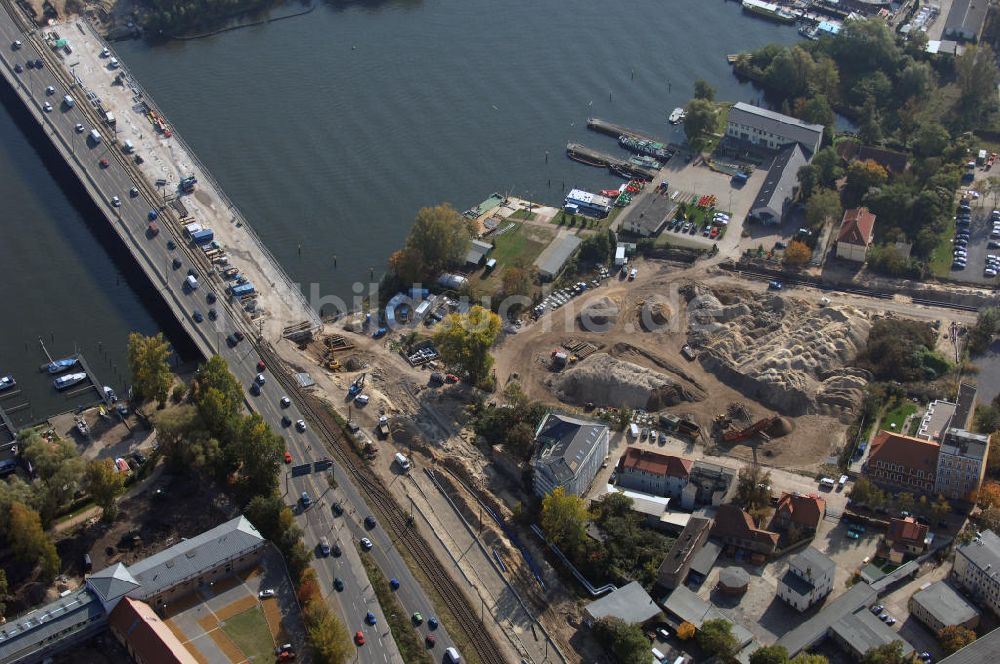 POTSDAM aus der Vogelperspektive: Größstes Potsdamer Verkehrsprojekt, die Sanierung der Humboldtbrücke