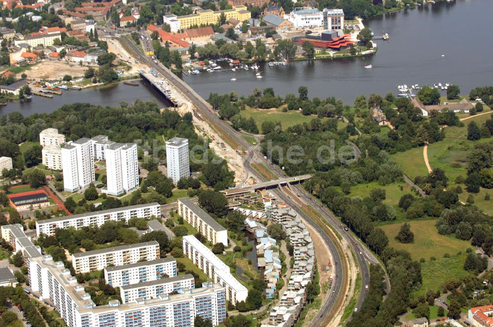 Luftaufnahme POTSDAM - Größstes Potsdamer Verkehrsprojekt, die Sanierung der Humboldtbrücke