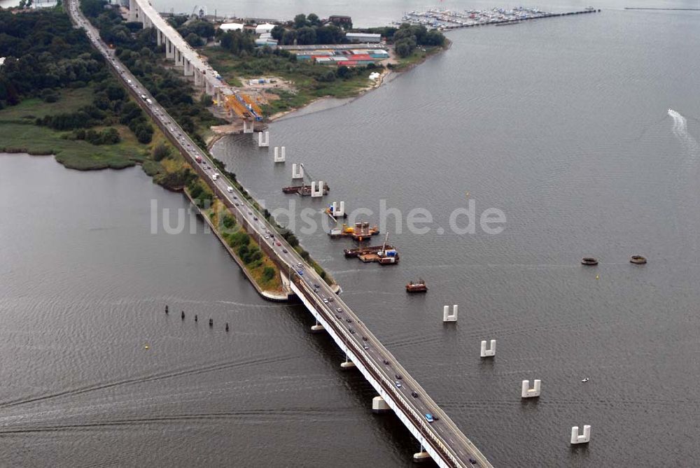 Luftbild Stralsund - Größte deutsche Hängebrücke geht der Fertigstellung entgegen