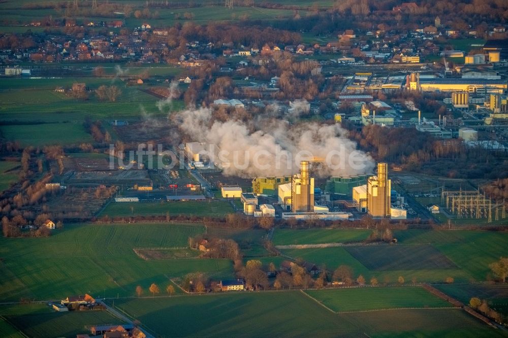 Luftaufnahme Hamm - GuD Kraftwerk mit Gas- und Dampfturbinenanlagen im Ortsteil Uentrop in Hamm im Bundesland Nordrhein-Westfalen, Deutschland