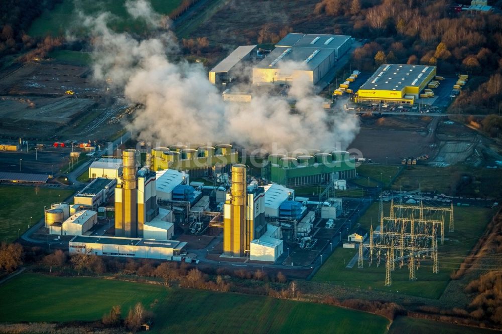 Luftaufnahme Hamm - GuD Kraftwerk mit Gas- und Dampfturbinenanlagen im Ortsteil Uentrop in Hamm im Bundesland Nordrhein-Westfalen, Deutschland