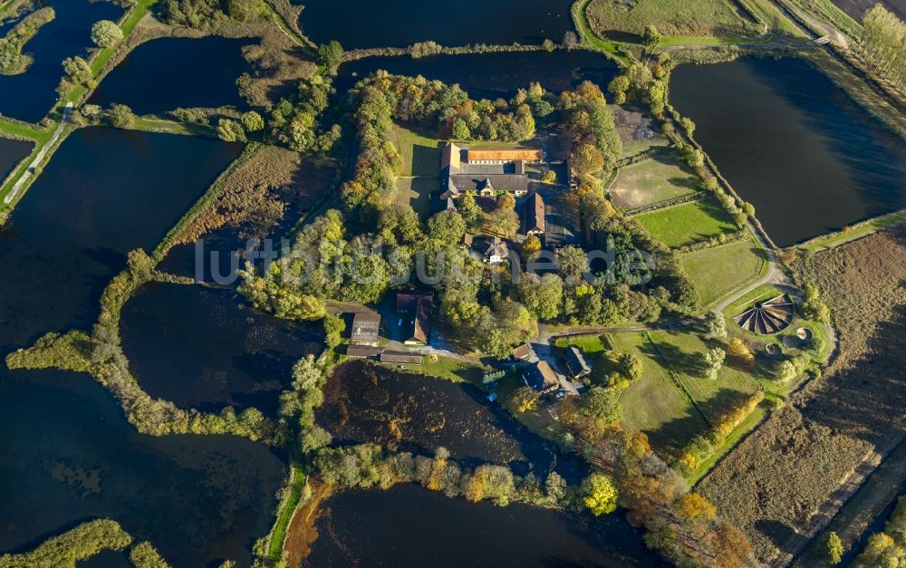 Rietberg von oben - Gut Rietberg und Gelände der Landesgartenschau mit Wallgraben in Form eines niederländischen Forts in Rietberg im Bundesland Nordrhein-Westfalen