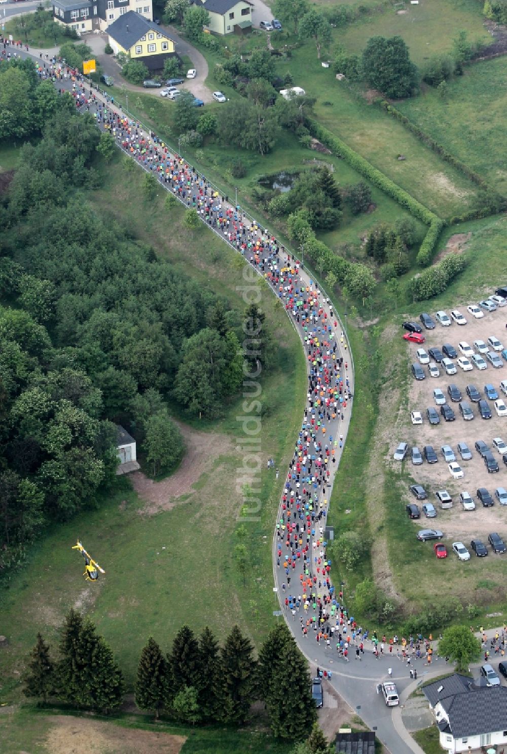 Luftbild Oberhof - GutsMuths - Rennsteig - Lauf ( Crosslauf auf dem Rennsteig in Gedenken an GutsMuths) im Thüringer Wald in Oberhof im Bundesland Thüringen