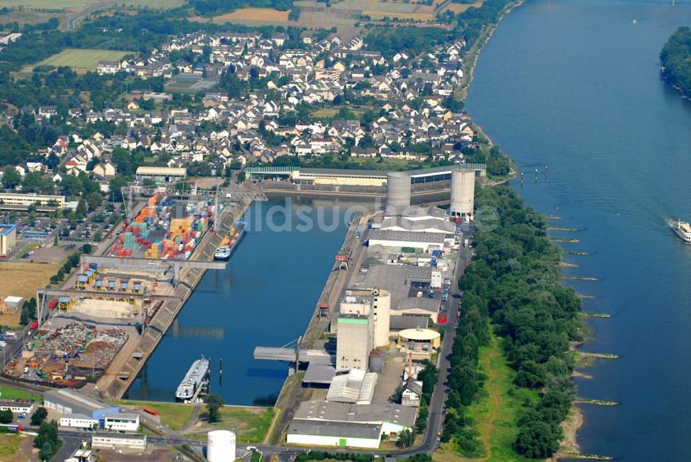 Koblenz von oben - Hafen am Rhein in Koblenz-Wallersheim