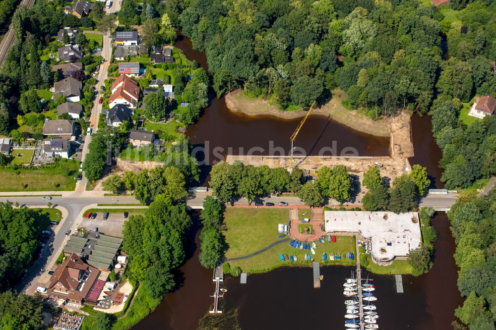 Luftbild Haltern am See - Hafen mit Sportboot- Anlegestellen und Bootsliegeplätzen des Segelclub Prinzensteg am Ufer des Halterners Stausees in Haltern am See im Bundesland Nordrhein-Westfalen, Deutschland