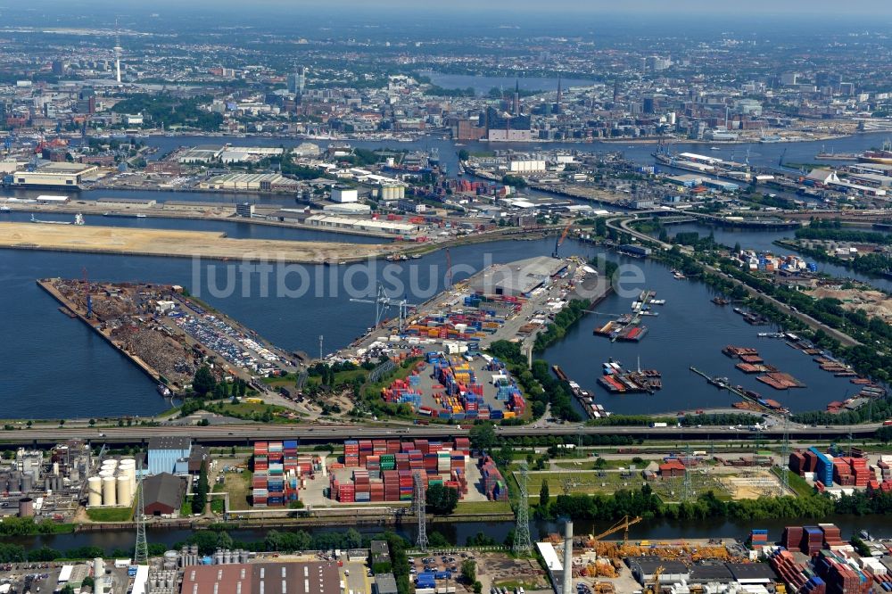 Hamburg aus der Vogelperspektive: Hafenanlagen und Hafenbecken mit Container Terminals im Stadtteil Steinwerder in Hamburg