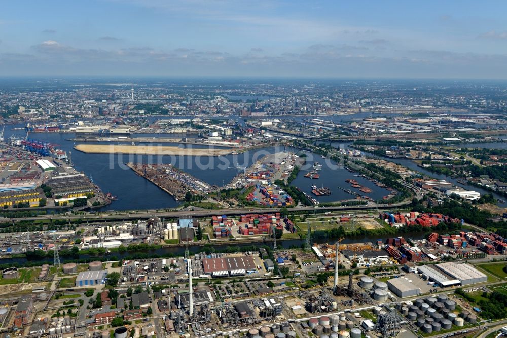 Luftbild Hamburg - Hafenanlagen und Hafenbecken mit Container Terminals im Stadtteil Steinwerder in Hamburg