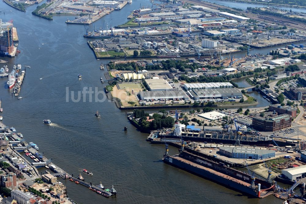 Luftaufnahme Hamburg - Hafenanlagen des Hamburger Hafens mit dem Steinwerder Hafen im gleichnamigen Stadtteil am Südufer der Elbe in Hamburg