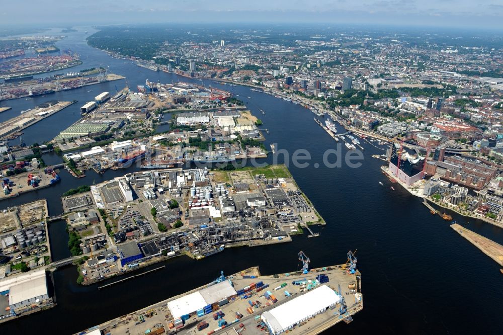 Luftbild Hamburg - Hafenanlagen des Hamburger Hafens mit dem Steinwerder Hafen im gleichnamigen Stadtteil am Südufer der Elbe in Hamburg