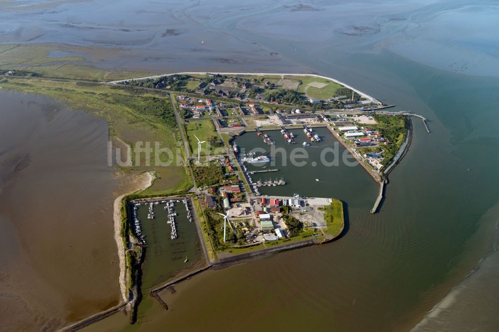 Luftaufnahme Borkum - Hafenanlagen an der Meeres- Küste der Nordsee in Borkum im Bundesland Niedersachsen, Deutschland