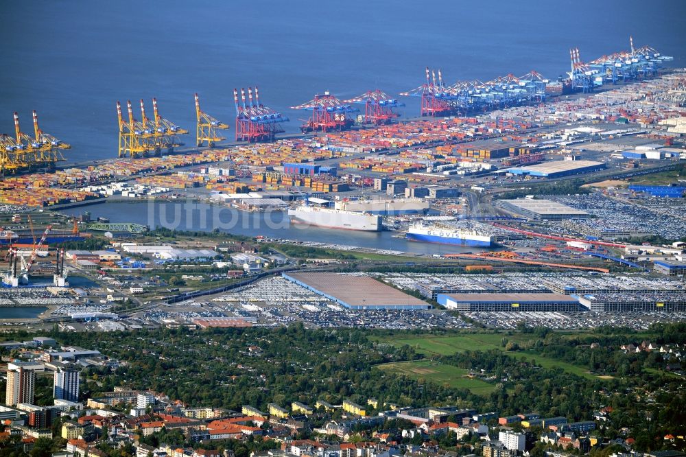 Luftbild Bremerhaven - Hafenanlagen und Terminals mit Lagerhallen und Speditions und Logistikunternehmen in Bremerhaven im Bundesland Bremen