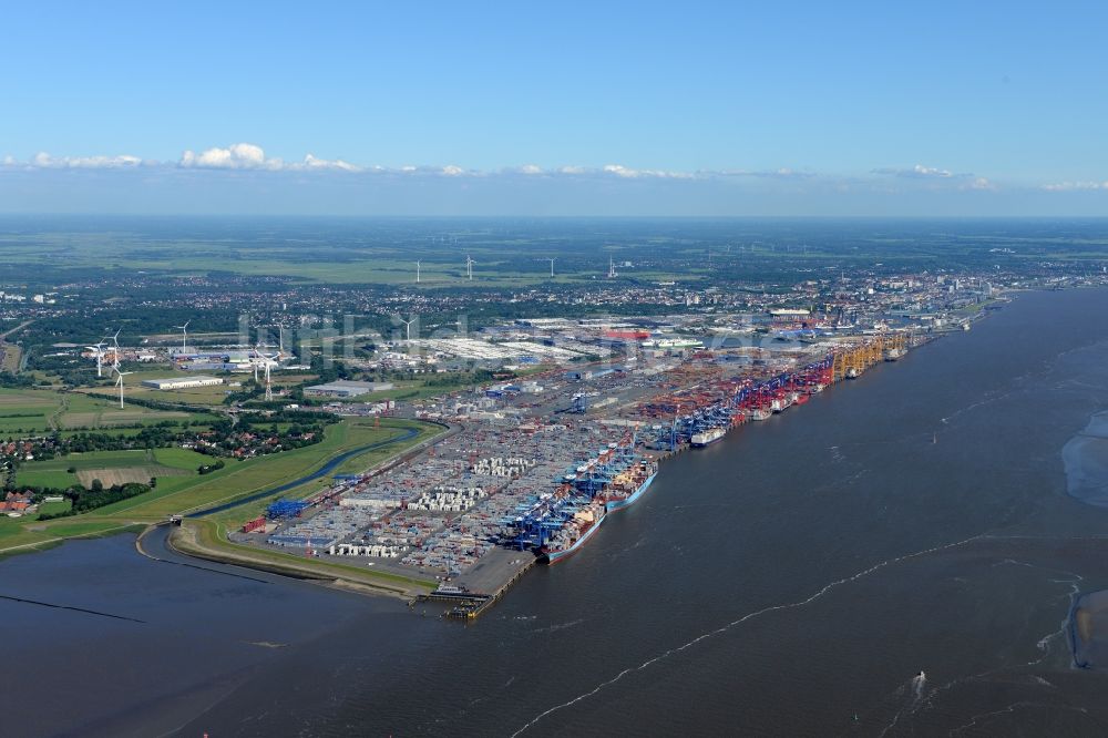 Luftbild Bremerhaven - Hafenanlagen und Terminals mit Lagerhallen und Speditions und Logistikunternehmen in Bremerhaven im Bundesland Bremen