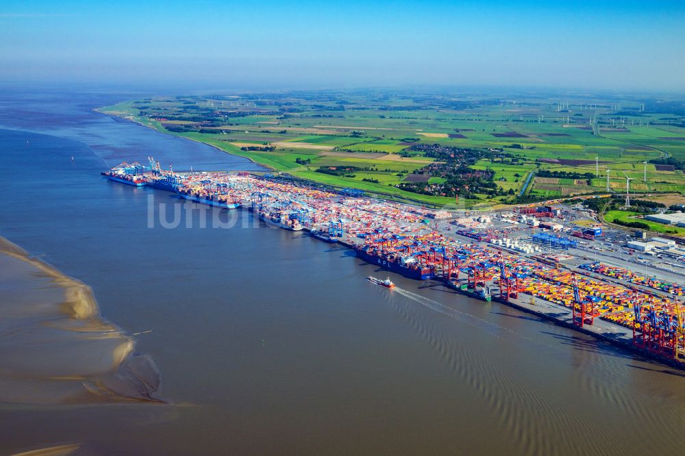 Luftbild Bremerhaven - Hafenanlagen und Terminals mit Lagerhallen und Speditions und Logistikunternehmen in Bremerhaven im Bundesland Bremen