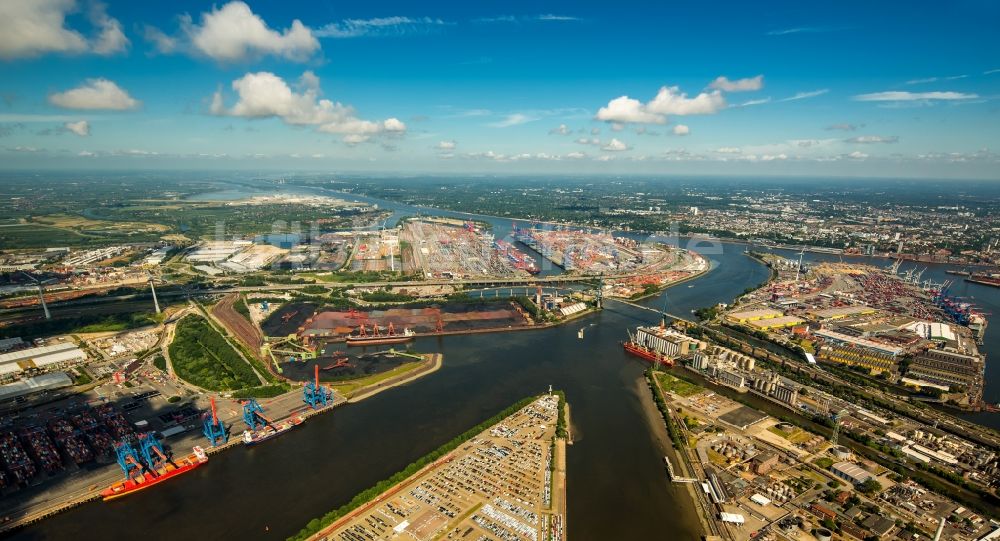 Hamburg von oben - Hafenanlagen und Terminals mit Lagerhallen und Speditions und Logistikunternehmen in Hamburg