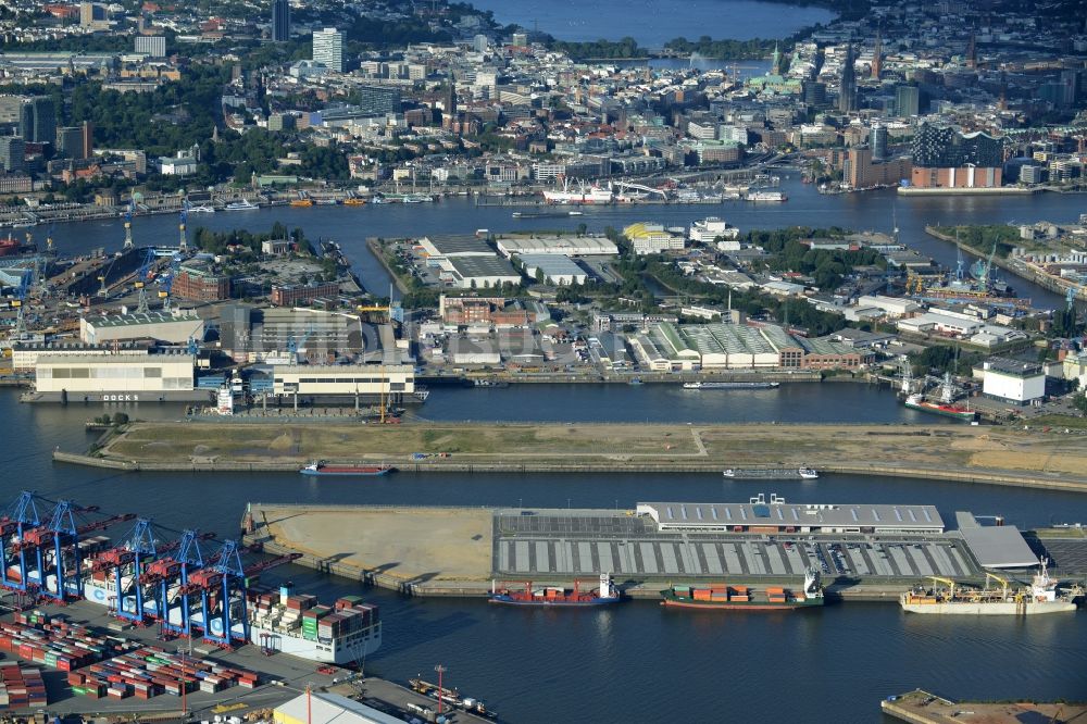 Luftbild Hamburg - Hafenanlagen und Terminals mit Lagerhallen und Speditions und Logistikunternehmen in Hamburg