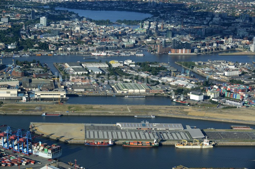 Luftaufnahme Hamburg - Hafenanlagen und Terminals mit Lagerhallen und Speditions und Logistikunternehmen in Hamburg