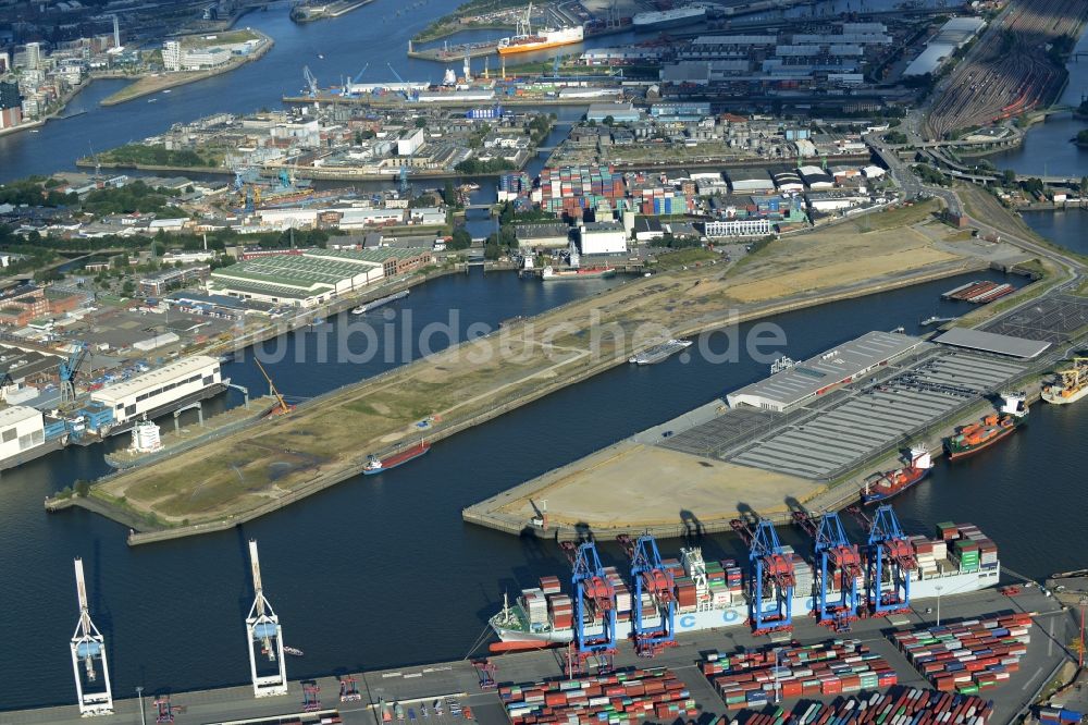 Luftaufnahme Hamburg - Hafenanlagen und Terminals mit Lagerhallen und Speditions und Logistikunternehmen in Hamburg