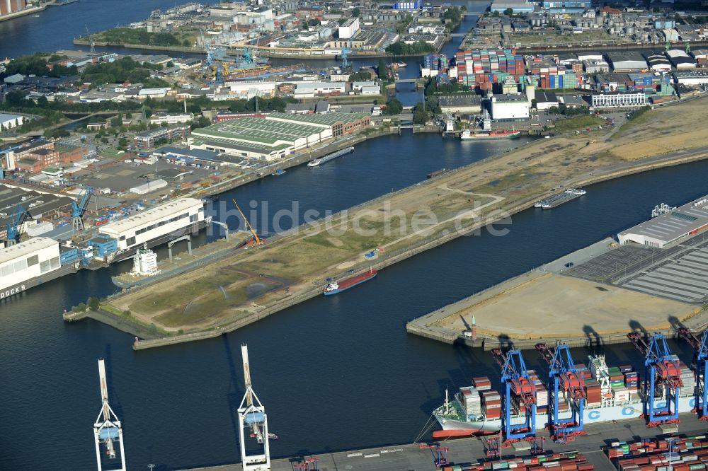 Hamburg von oben - Hafenanlagen und Terminals mit Lagerhallen und Speditions und Logistikunternehmen in Hamburg