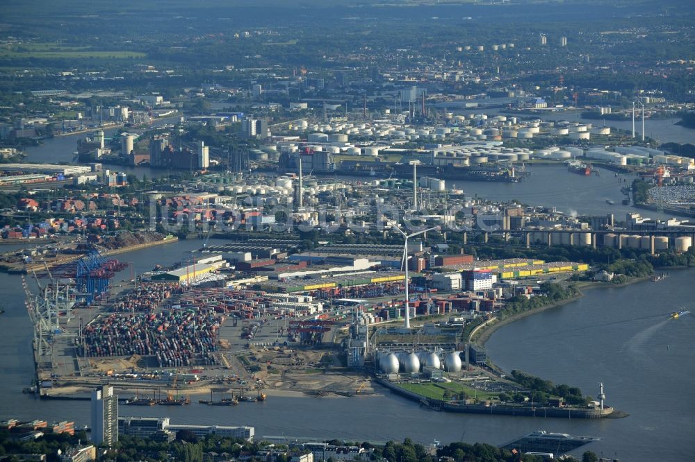 Luftaufnahme Hamburg - Hafenanlagen und Terminals mit Lagerhallen und Speditions und Logistikunternehmen in Hamburg