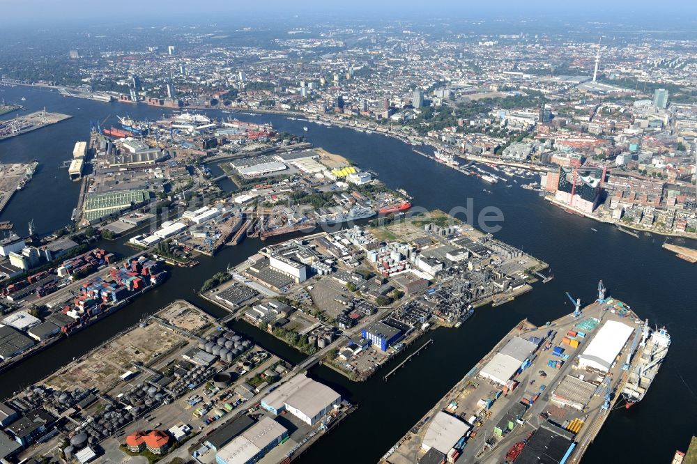 Luftbild Hamburg - Hafenanlagen am Ufer des Flußverlaufes der Elbe in Hamburg