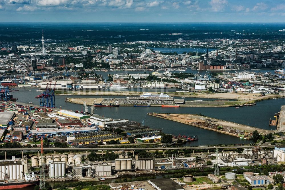 Luftbild Hamburg - Hafenanlagen am Ufer des Flußverlaufes der Elbe in Hamburg