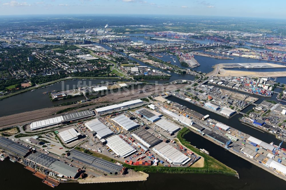 Luftbild Hamburg - Hafenanlagen am Ufer des Flußverlaufes der Elbe - Norderelbe in Hamburg