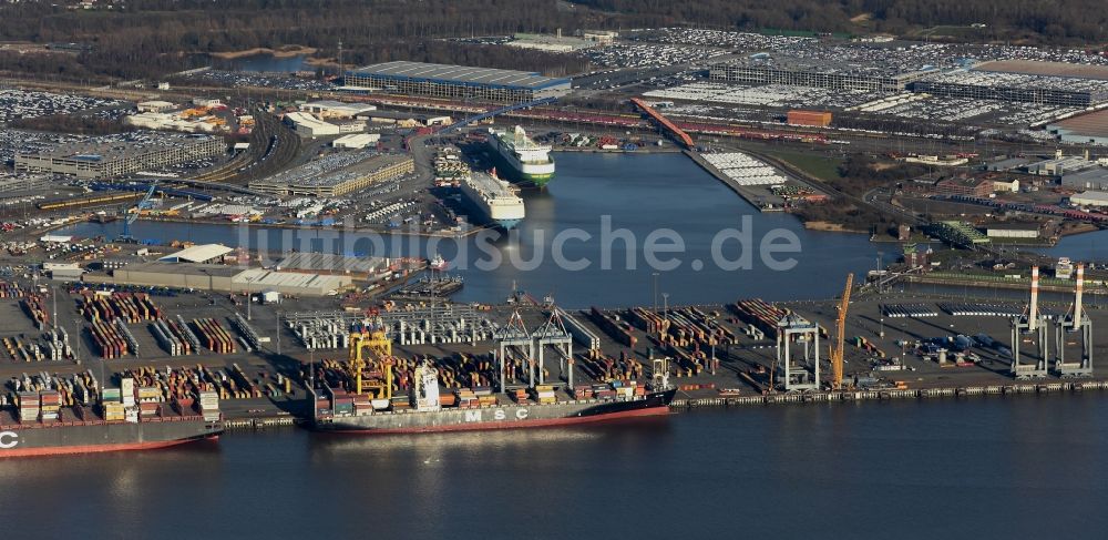 Luftbild Bremerhaven - Hafenanlagen am Ufer des Flußverlaufes der Weser in Bremerhaven im Bundesland Bremen