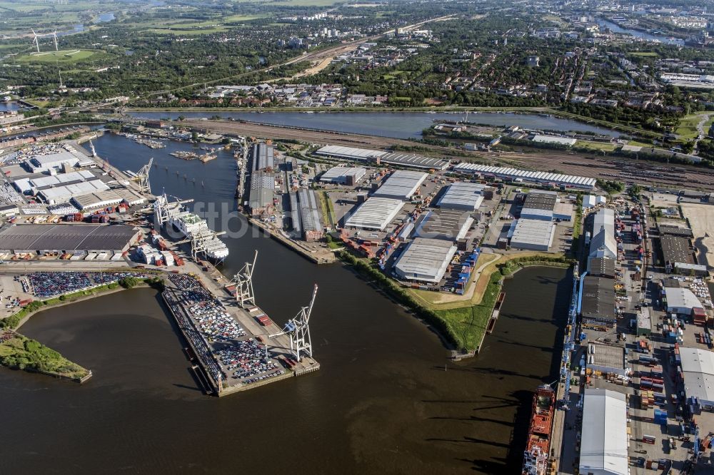 Luftbild Hamburg - Hafenanlagen am Ufer des Hafenbeckens Kleiner Grasbrook in Hamburg, Deutschland