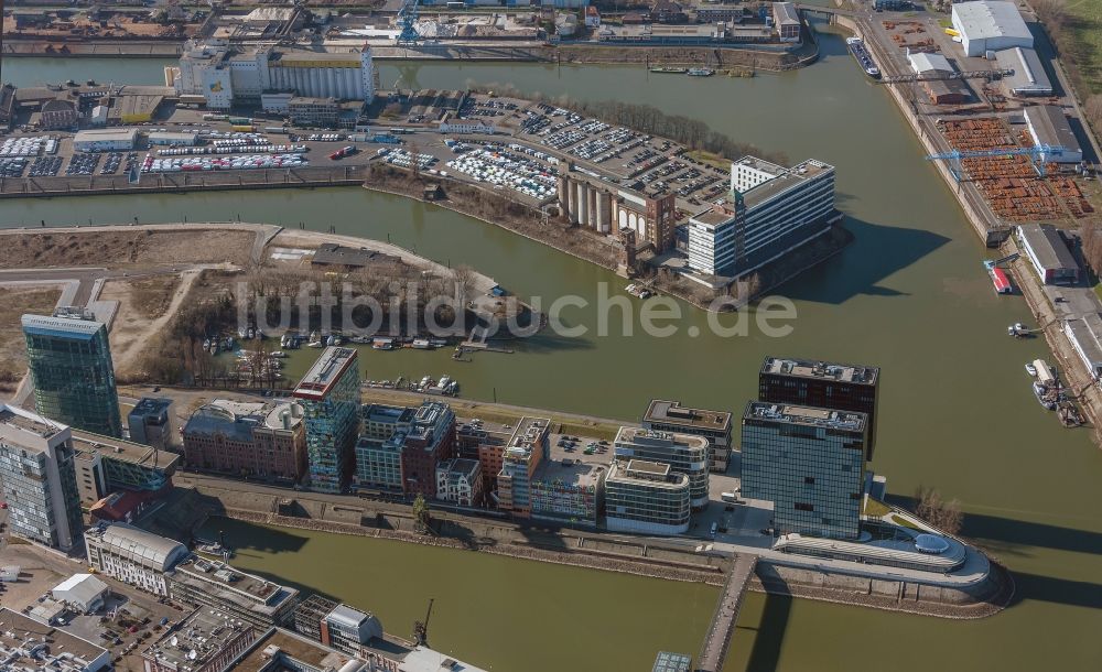 Luftbild Düsseldorf - Hafenspitze Düsseldorf im Medienhafen in Düsseldorf im Bundesland Nordrhein-Westfalen