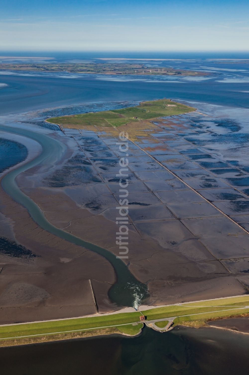 Luftaufnahme Nordstrandischmoor - Hallig- Landschaft in Nordstrandischmoor im Bundesland Schleswig-Holstein, Deutschland