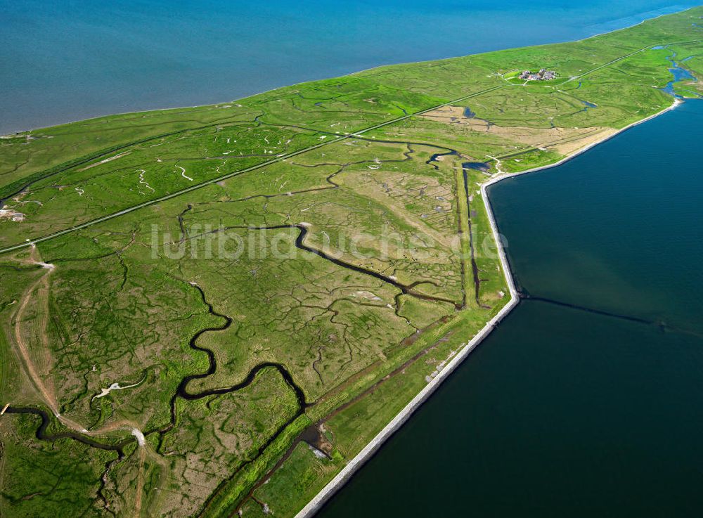 Langeneß aus der Vogelperspektive: Hallig Langeneß in Schleswig-Holstein