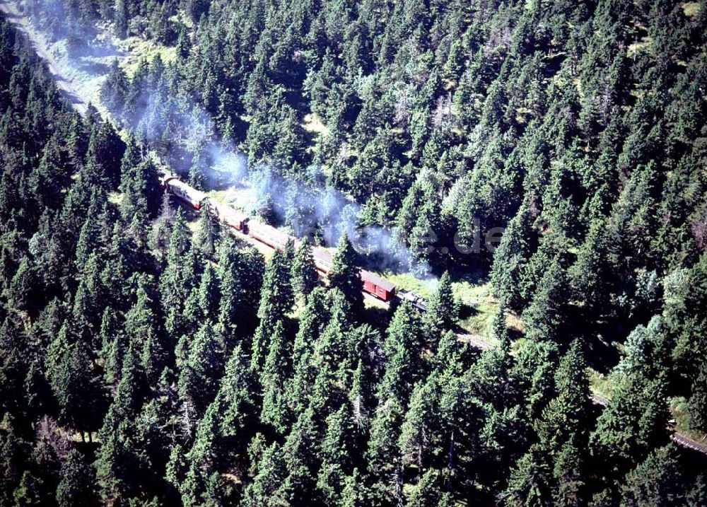 Luftbild Brocken - Harzer Schmalspurbahn auf dem Brocken im Harz