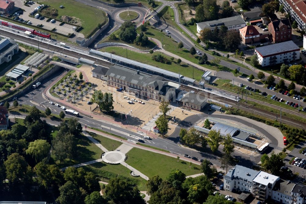 Greifswald von oben - Hauptbahnhof an der Bahnhofstraße in Greifswald im Bundesland Mecklenburg-Vorpommern, Deutschland