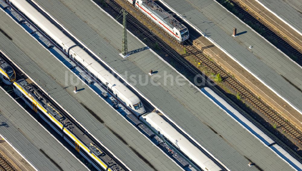 Luftbild Hamm - Hauptbahnhof der Deutschen Bahn mit Bahnsteigen in Hamm im Bundesland Nordrhein-Westfalen, Deutschland