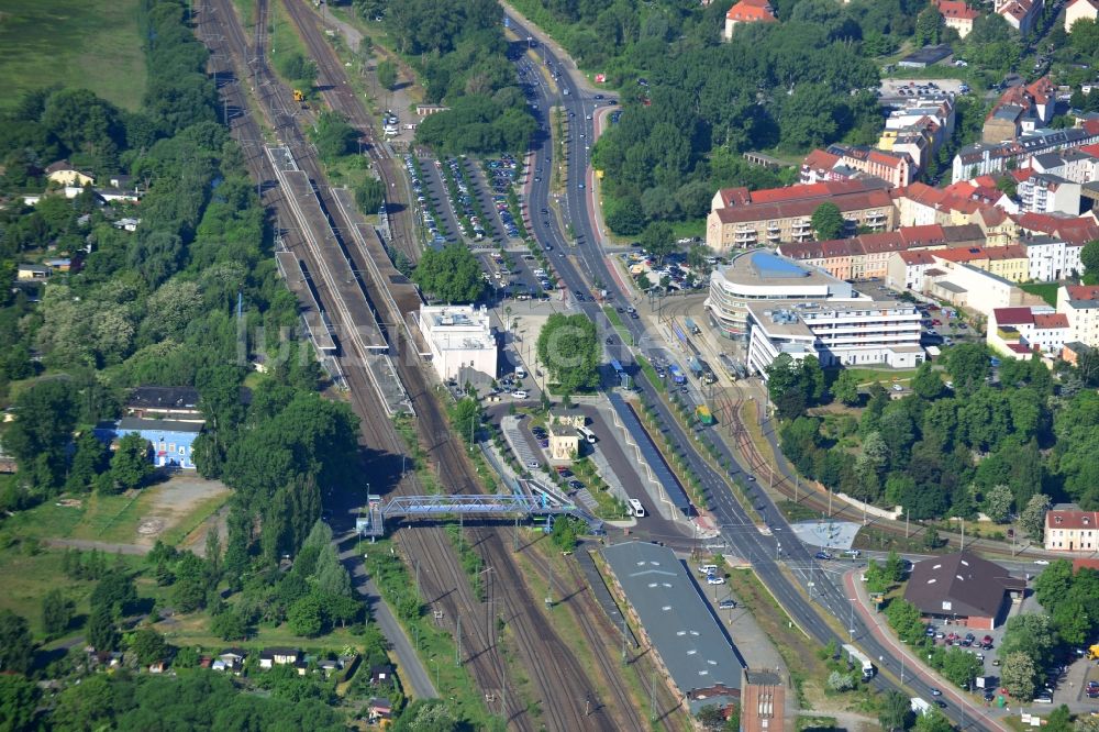 Luftaufnahme Brandenburg an der Havel - Hauptbahnhof der Deutschen Bahn in Brandenburg an der Havel im Bundesland Brandenburg