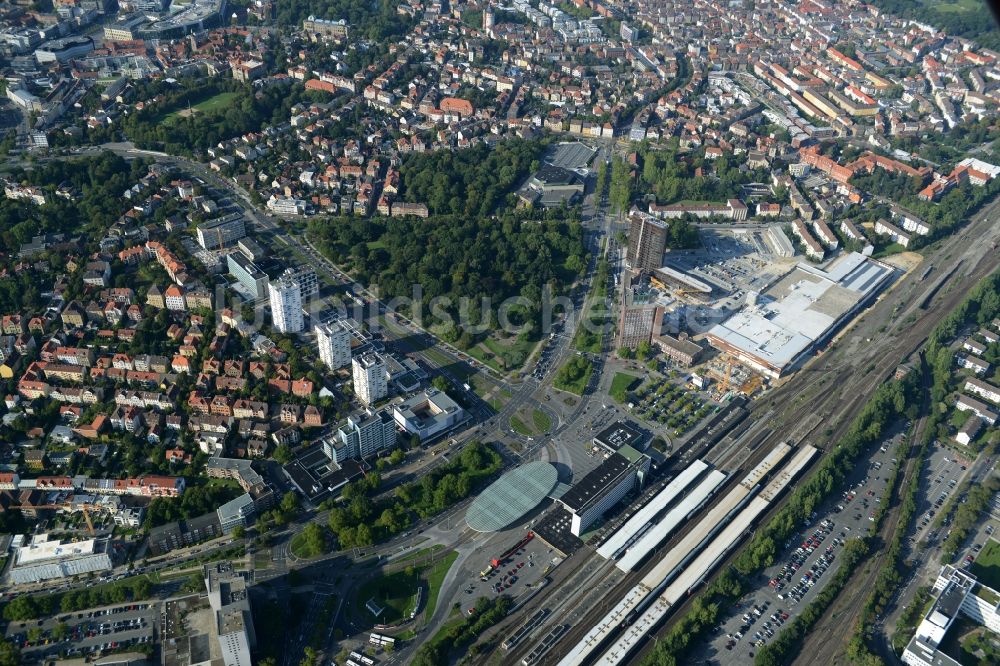 Braunschweig von oben - Hauptbahnhof der Deutschen Bahn in Braunschweig im Bundesland Niedersachsen