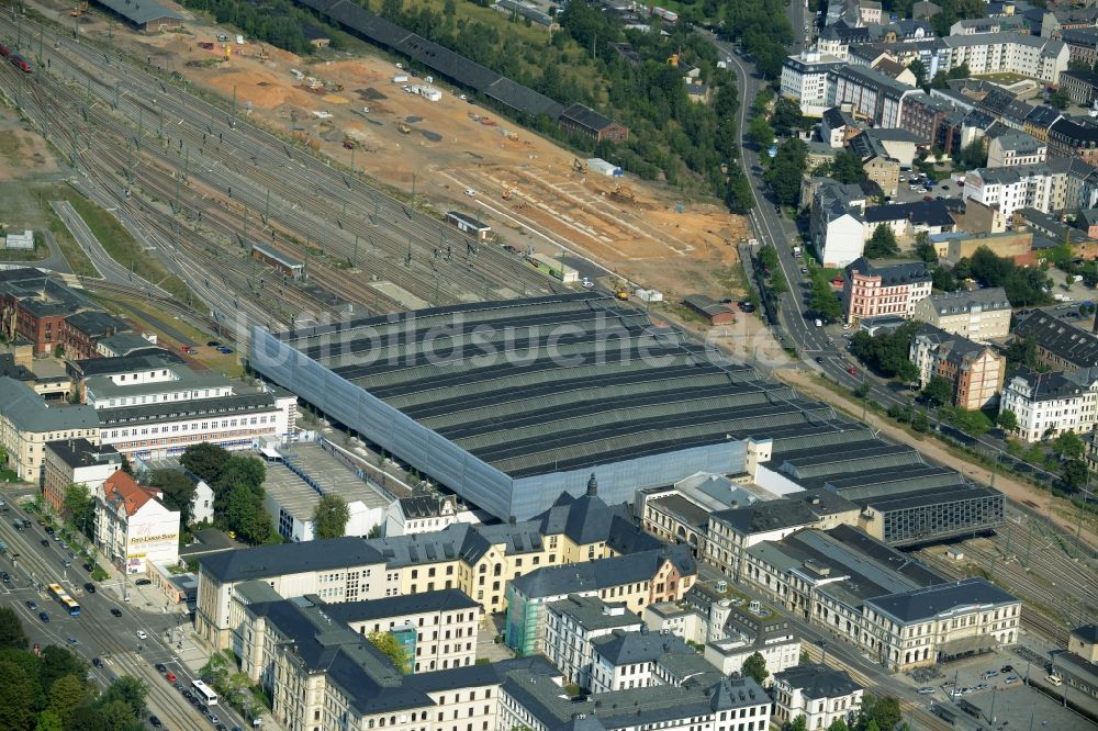 Chemnitz von oben - Hauptbahnhof der Deutschen Bahn in Chemnitz im Bundesland Sachsen