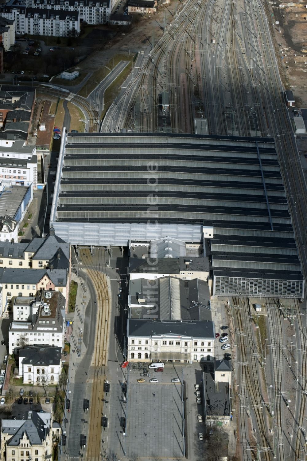 Chemnitz von oben - Hauptbahnhof der Deutschen Bahn in Chemnitz im Bundesland Sachsen