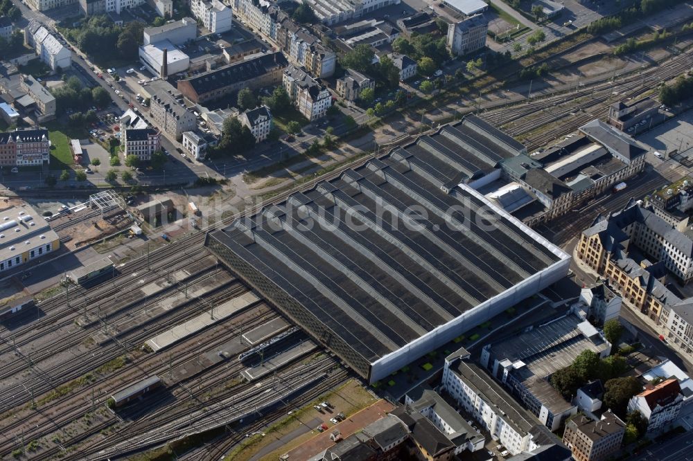 Chemnitz von oben - Hauptbahnhof der Deutschen Bahn in Chemnitz im Bundesland Sachsen