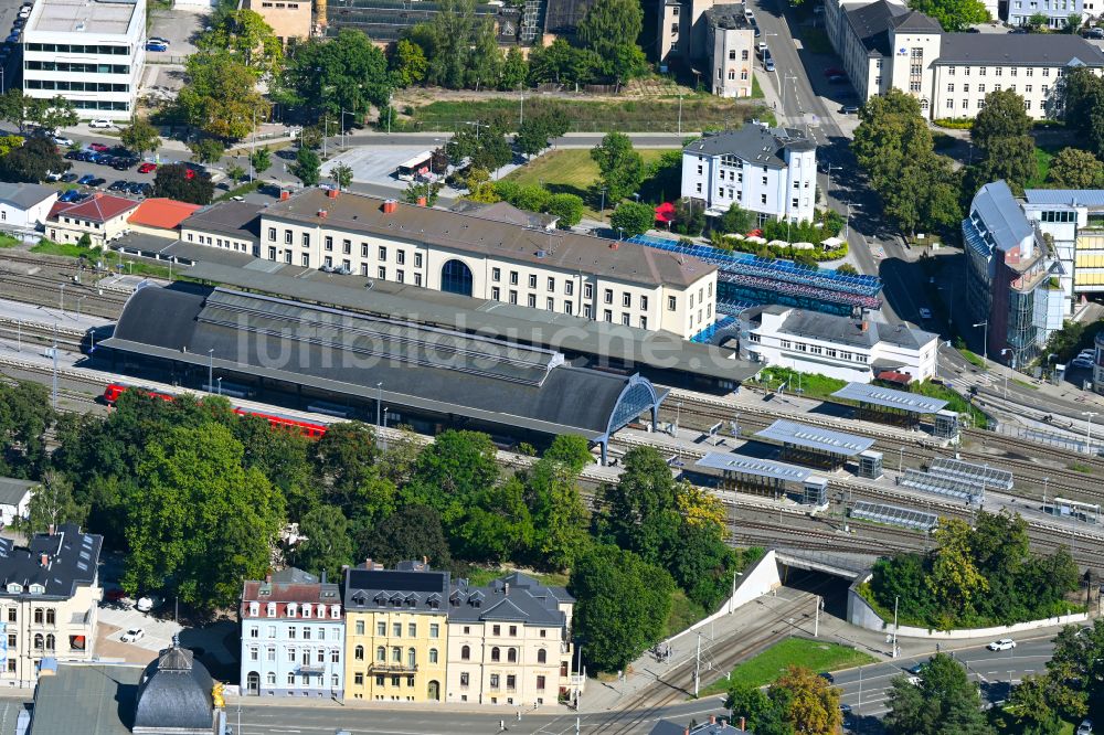 Gera aus der Vogelperspektive: Hauptbahnhof der Deutschen Bahn in Gera im Bundesland Thüringen, Deutschland