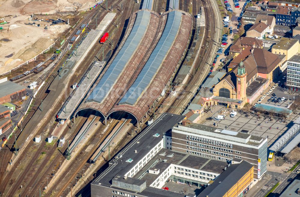 Hagen von oben - Hauptbahnhof der Deutschen Bahn in Hagen im Bundesland Nordrhein-Westfalen, Deutschland