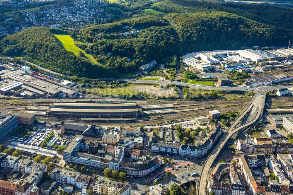 Luftaufnahme Hagen - Hauptbahnhof der Deutschen Bahn in Hagen im Bundesland Nordrhein-Westfalen, Deutschland