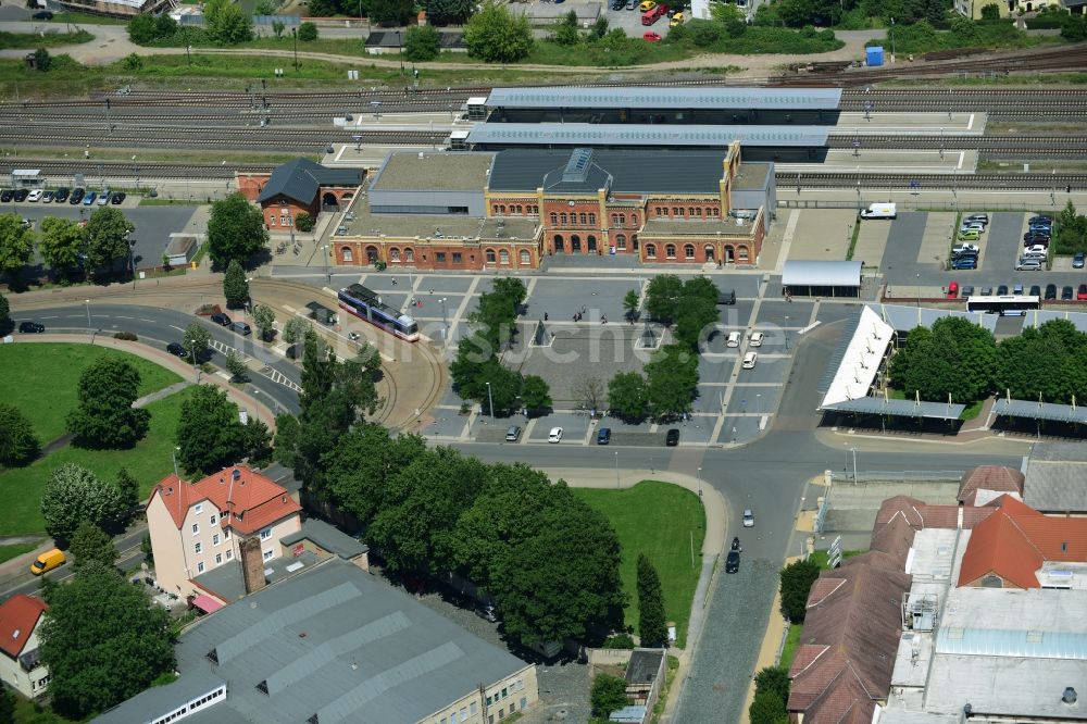 Halberstadt von oben - Hauptbahnhof der Deutschen Bahn in Halberstadt im Bundesland Sachsen-Anhalt