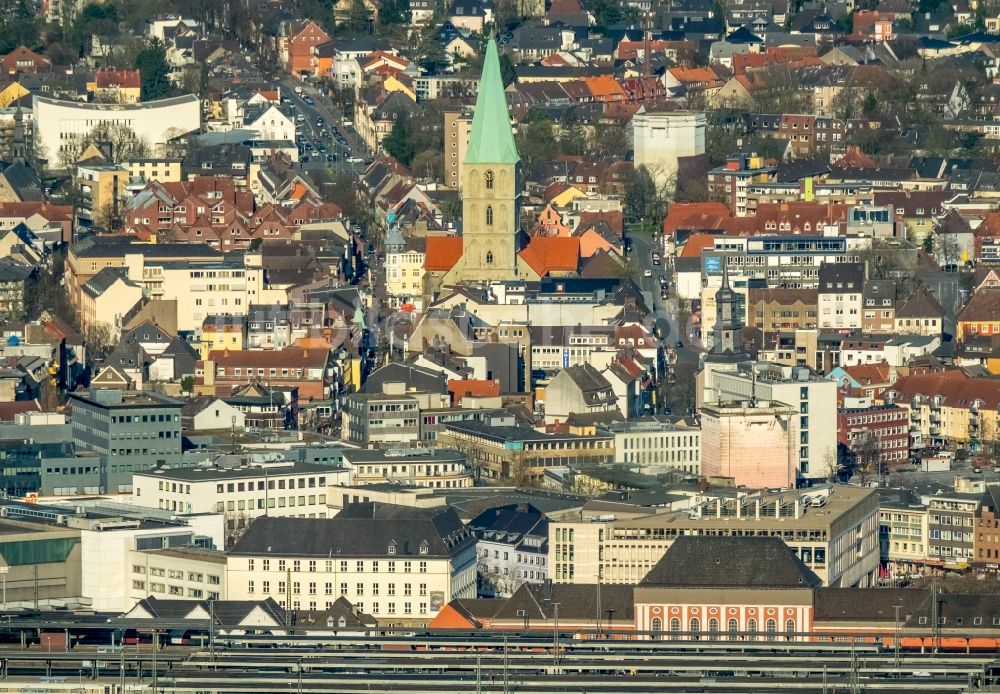 Luftaufnahme Hamm - Hauptbahnhof der Deutschen Bahn in Hamm im Bundesland Nordrhein-Westfalen, Deutschland