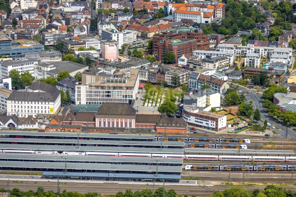 Luftaufnahme Hamm - Hauptbahnhof der Deutschen Bahn in Hamm im Bundesland Nordrhein-Westfalen, Deutschland