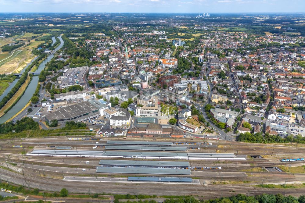 Hamm von oben - Hauptbahnhof der Deutschen Bahn in Hamm im Bundesland Nordrhein-Westfalen, Deutschland