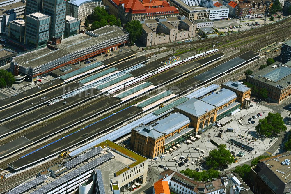 Hannover von oben - Hauptbahnhof der Deutschen Bahn in Hannover im Bundesland Niedersachsen, Deutschland